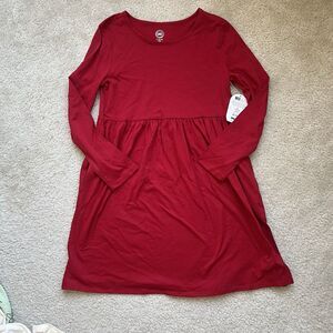 Wonder Nation Long Sleeve Red Dress With Pockets, Girls Plus Size L (10-12), New